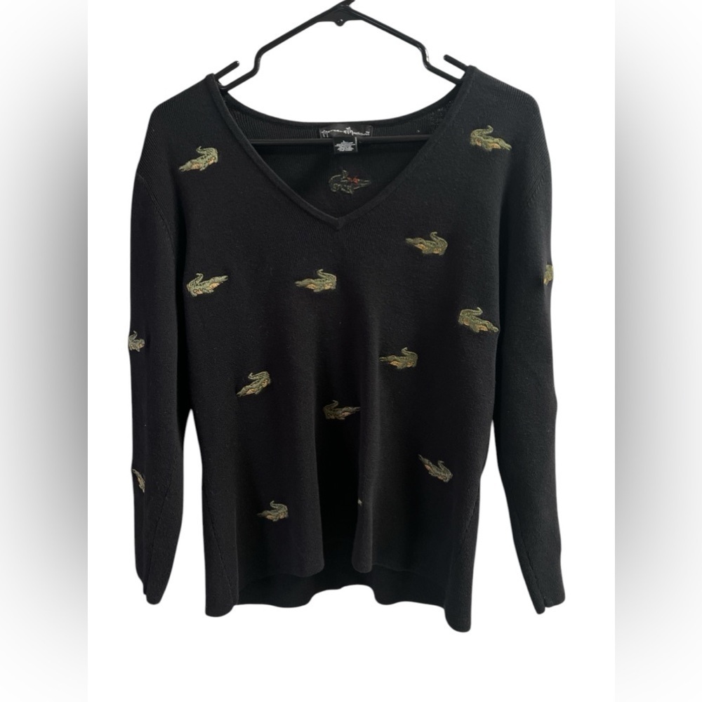 Black long sleeve embroidered alligator blouse
